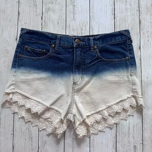 Free People Ombre Denim Shorts Lace Trim Boho Festival W26